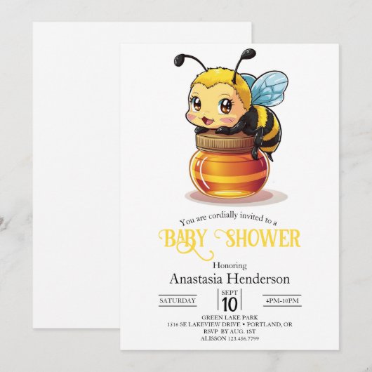 Cute Honey Bee Baby shower Kaart (Voorkant / Achterkant)