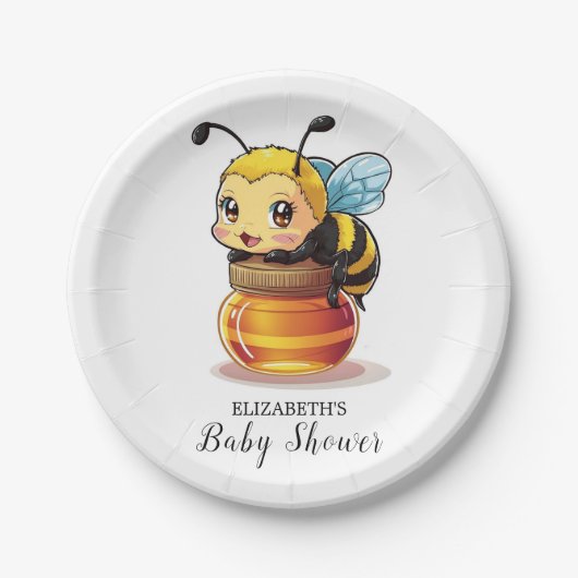 Cute Honey Bee Baby shower Papieren Bordje (Voorkant)