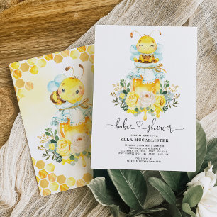 Cute Honey Bee   Baby shower voor zomergeelrozen Kaart