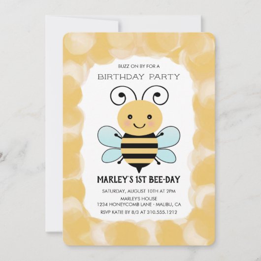 Cute Honey Bee Birthday Party Kaart (Voorkant)