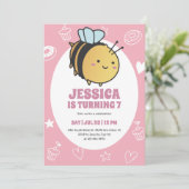 Cute Honey Bee Bumblebee Kids Birthday Invitation Kaart (Staand voorkant)