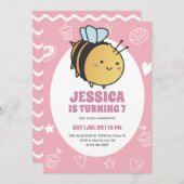 Cute Honey Bee Bumblebee Kids Birthday Invitation Kaart (Voorkant / Achterkant)