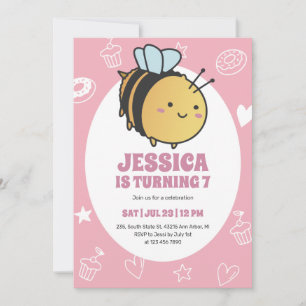 Cute Honey Bee Bumblebee Kids Birthday Invitation Kaart