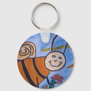 Cute Honey Bee Button Key Ring Sleutelhanger