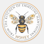 Cute Honey Bee Floral Honey Label (Voorkant)