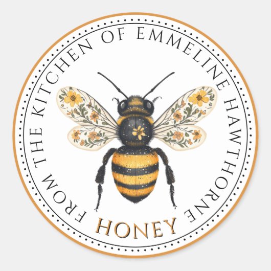 Cute Honey Bee Floral Honey Label (Voorkant)