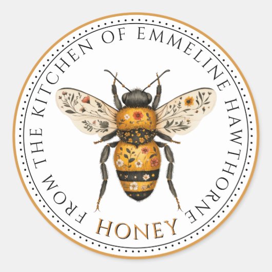 Cute Honey Bee Floral Honey Label (Voorkant)