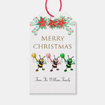 Cute Honey Bee Gold Merry kerstcadeau Label