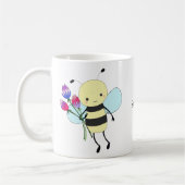 Cute Honey Bee Holding Flowers Custom Name Koffiemok (Links)
