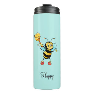 Cute Honey Bee met hart en kalligrafie op Blauwgro Thermosbeker