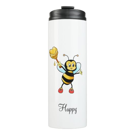 Cute Honey Bee met Heart & Calligraphy Thermosbeker (Voorkant)