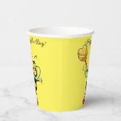 Cute Honey Bee met Heart op Gele Dag Papieren Bekers (Rechts)
