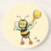 Cute Honey Bee & Monogram on Light Yellow Zandsteen Onderzetter (Voorkant)