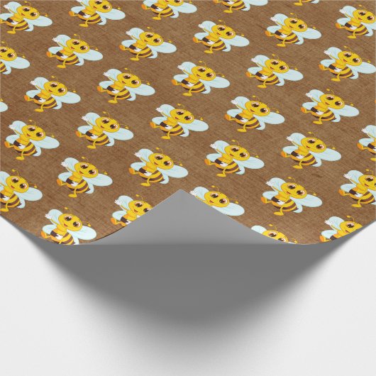 Cute Honey Bee on Brown Cadeaupapier (Hoek)