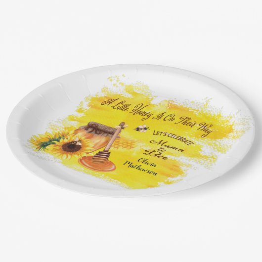 Cute Honey Bee Rustic Greenery Baby shower Papieren Bordje (Gekanteld)