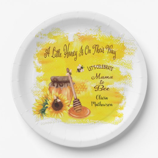 Cute Honey Bee Rustic Greenery Baby shower Papieren Bordje (Voorkant)