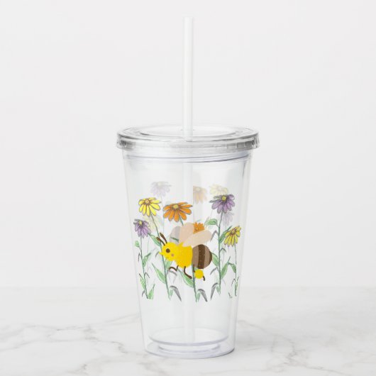 Cute Honey Bee Spring Cosmos Flowers Acryl Drinkbeker (Voorkant)