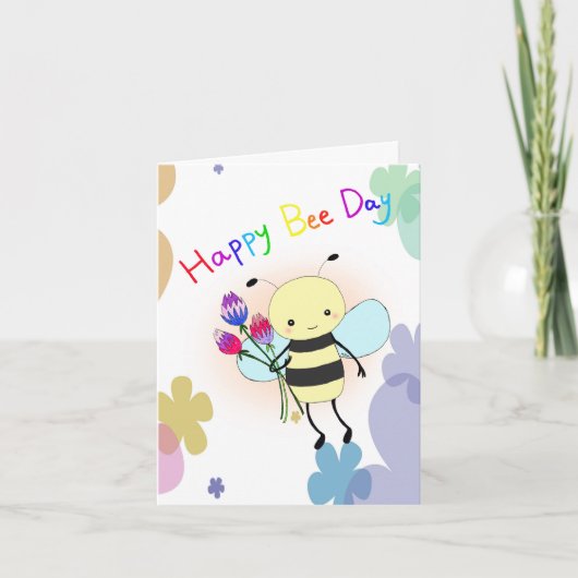 Cute Honey Bee with Flowers Happy Bee Day Birthday Kaart (Voorkant)