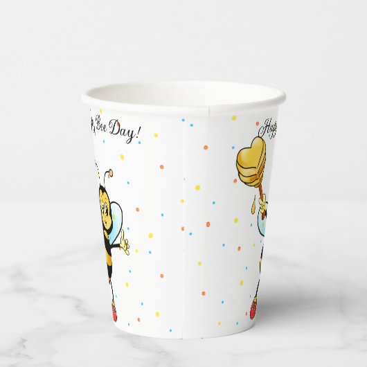 Cute Honey Bee with Heart & Confetti Birthday Papieren Bekers (Rechts)