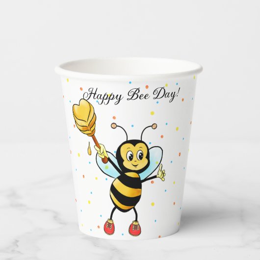 Cute Honey Bee with Heart & Confetti Birthday Papieren Bekers (Voorkant)