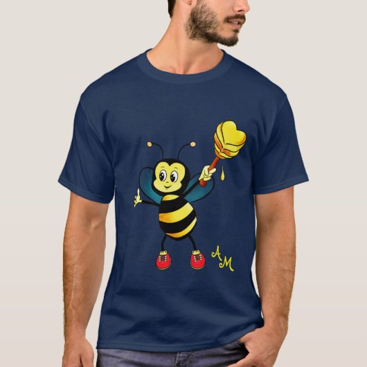 Cute Honey Bee with Heart & Monogram T-shirt (Voorkant)