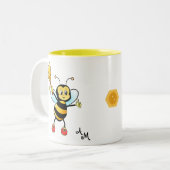 Cute Honey Bee with Heart & Monogram Tweekleurige Koffiemok (Voorkant links)