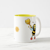 Cute Honey Bee with Heart & Monogram Tweekleurige Koffiemok (Voorkant rechts)