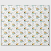 Cute Honey Bee Yellow Blauwgroen Grey Baby shower Cadeaupapier (Vlak)