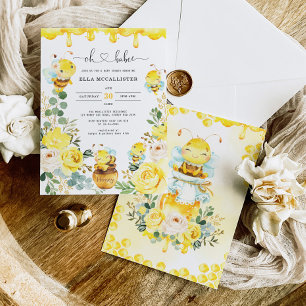 Cute Honey Bee Yellow Floral Greeneral Baby shower Kaart