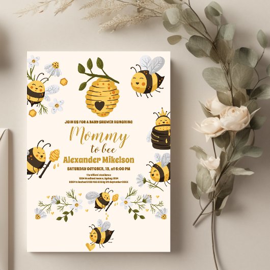 Cute Honey Bee Yellow Floral Greeneral Baby shower Kaart