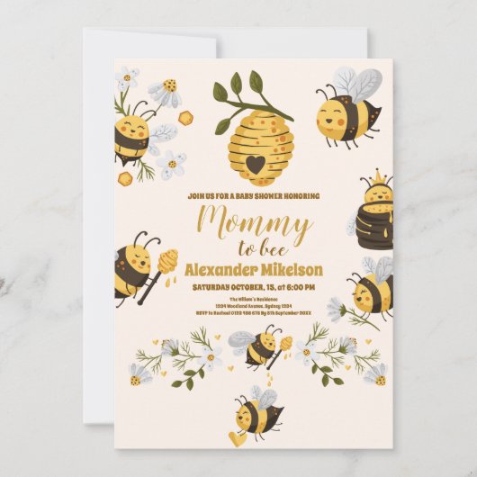 Cute Honey Bee Yellow Floral Greeneral Baby shower Kaart (Voorkant)