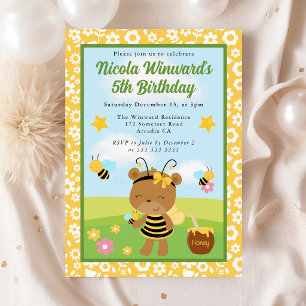 Cute Honey Beer en Bijen Kinderverjaardag Kaart