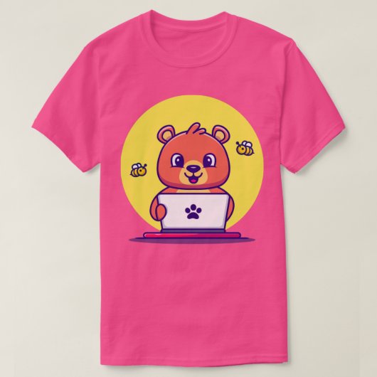 Cute Honey Beer Operating Laptop T-shirt (Design voorkant)