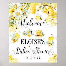 Cute Honey Bees Baby shower Floral Welcome Sign Poster