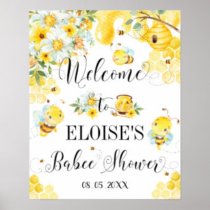 Cute Honey Bees Baby shower Floral Welcome Sign Poster