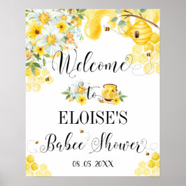 Cute Honey Bees Baby shower Floral Welcome Sign Poster