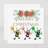 Cute Honey Bees Gold Merry kerst (Voorkant / Achterkant)