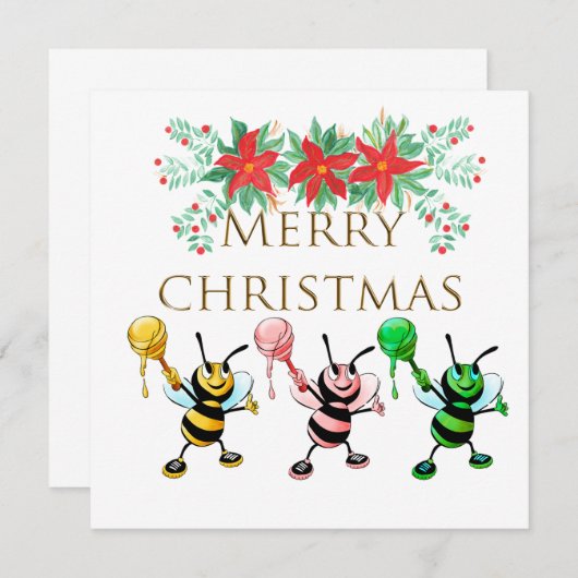 Cute Honey Bees Gold Merry kerst (Voorkant / Achterkant)