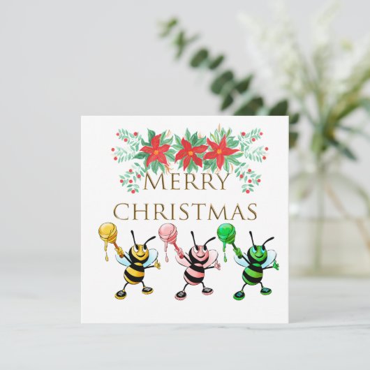 Cute Honey Bees Gold Merry kerst (Staand voorkant)