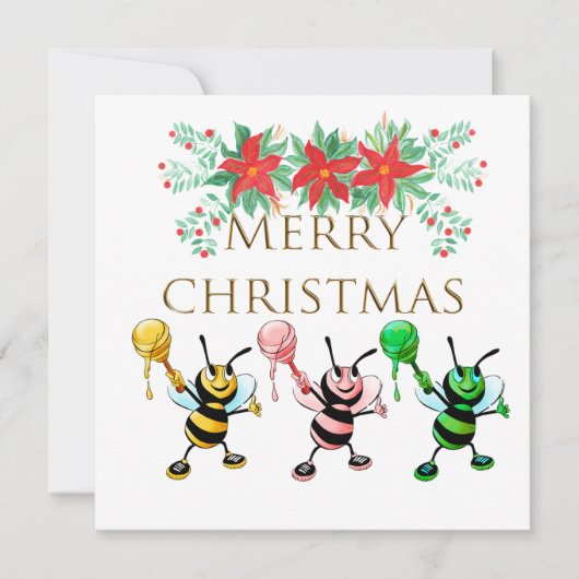 Cute Honey Bees Gold Merry kerst (Voorkant)