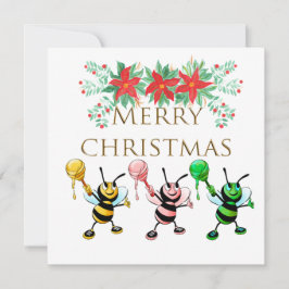 Cute Honey Bees Gold Merry kerst