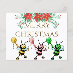 Cute Honey Bees Gold Merry kerst Briefkaart