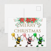 Cute Honey Bees Gold Merry kerst Briefkaart (Voorkant / Achterkant)