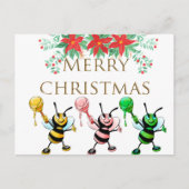 Cute Honey Bees Gold Merry kerst Briefkaart (Voorkant)