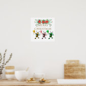 Cute Honey Bees Gold Merry kerst Poster (Keuken)