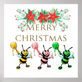 Cute Honey Bees Gold Merry kerst Poster