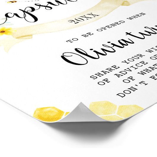 Cute Honey Bees Yellow Florence Time Capsule Sign Poster (Hoek)