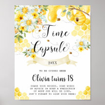 Cute Honey Bees Yellow Florence Time Capsule Sign