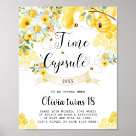 Cute Honey Bees Yellow Florence Time Capsule Sign Poster