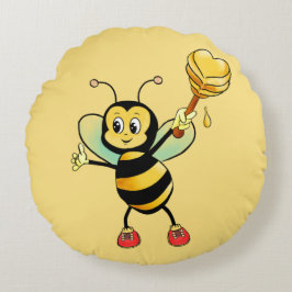 Cute Honey Bumble Bee met hart op Golden Beige Rond Kussen
